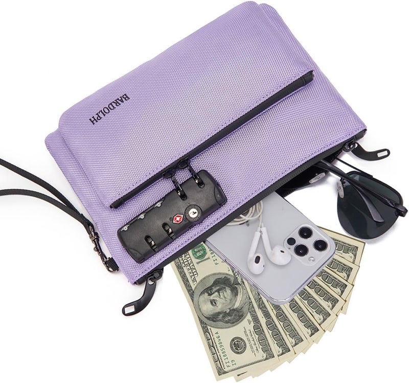 BARDOLPH Money Bag with Lock, Double layer Men & Women's Locking Accessories Pouch, BankBag,CashBag with Lock and Zipper NotaryBag with Lock (Purple) - Image 2